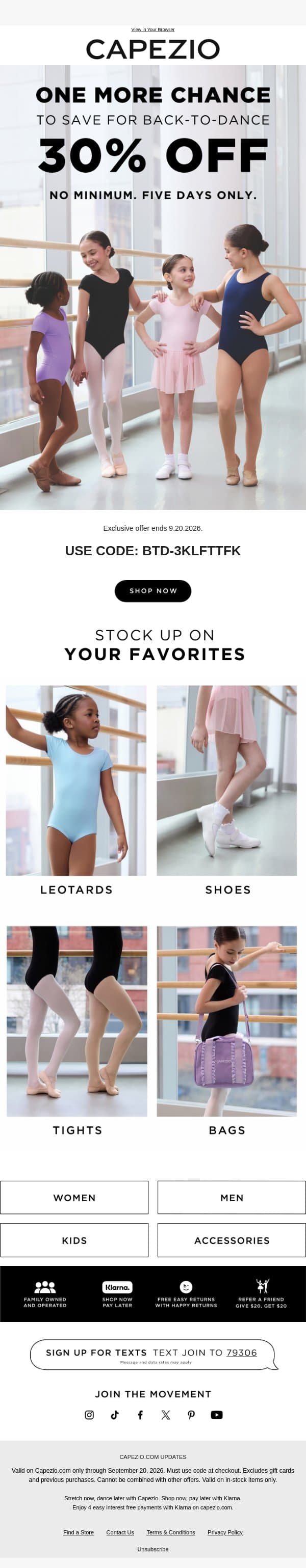 30% OFF SITEWIDE! 🤩 email from Capezio screenshot