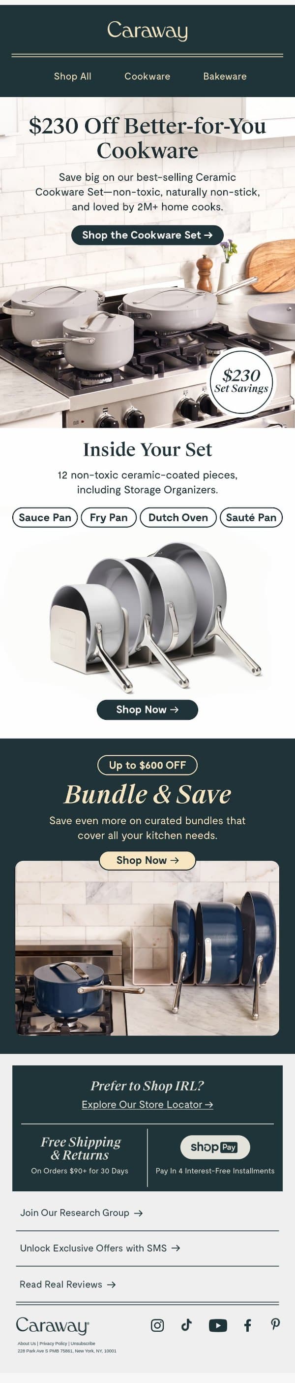 $230 OFF Non-Toxic Cookware email from Caraway screenshot