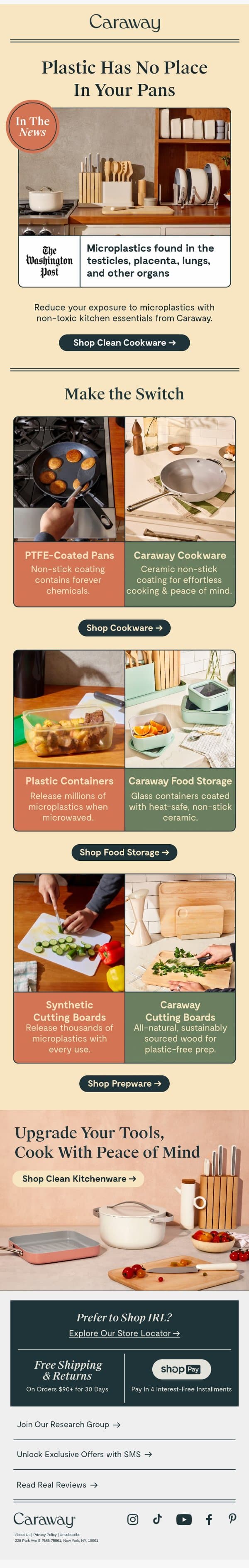 Cooking With Plastics? 🧪 email from Caraway screenshot