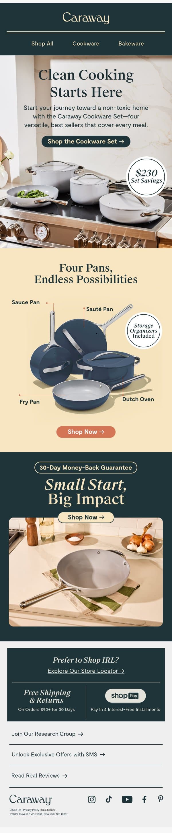 Four Pans, Endless Possibilities 🙌 email from Caraway screenshot