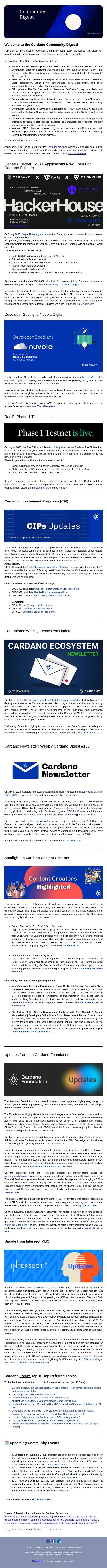 Cardano Community Digest - July 8, 2026 email from Cardano screenshot