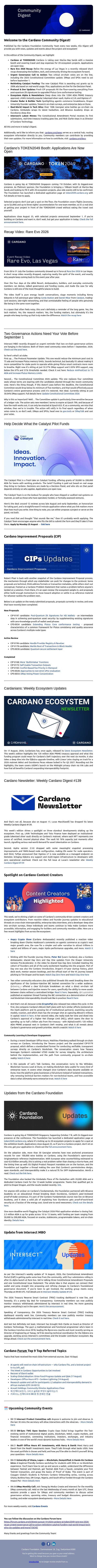 Cardano Community Digest - August 19, 2026 email from Cardano screenshot