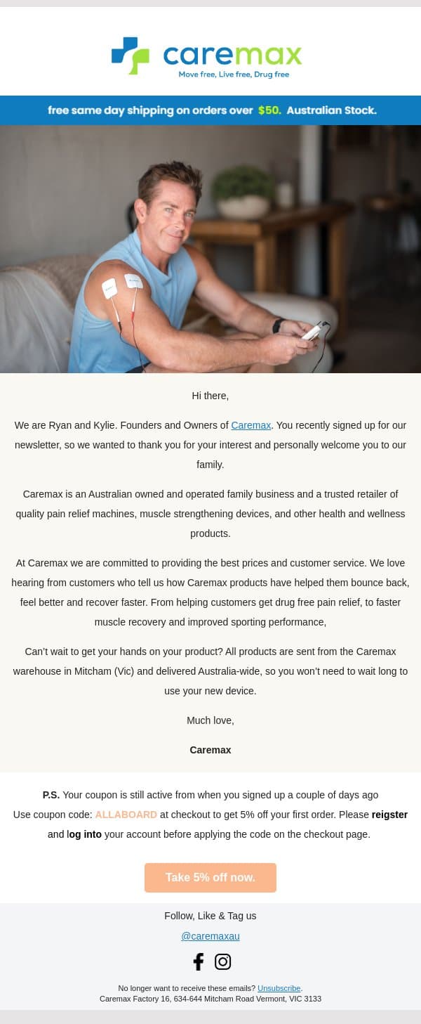 ❤️ A welcome message from the founders of Caremax email from CareMax screenshot
