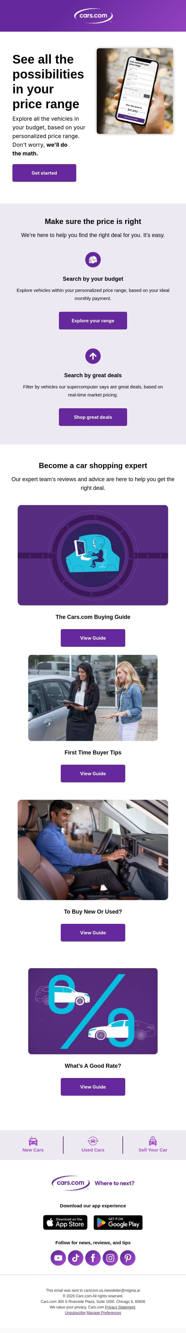 Simplify your car buying journey with our payment calculator email from Cars.com screenshot