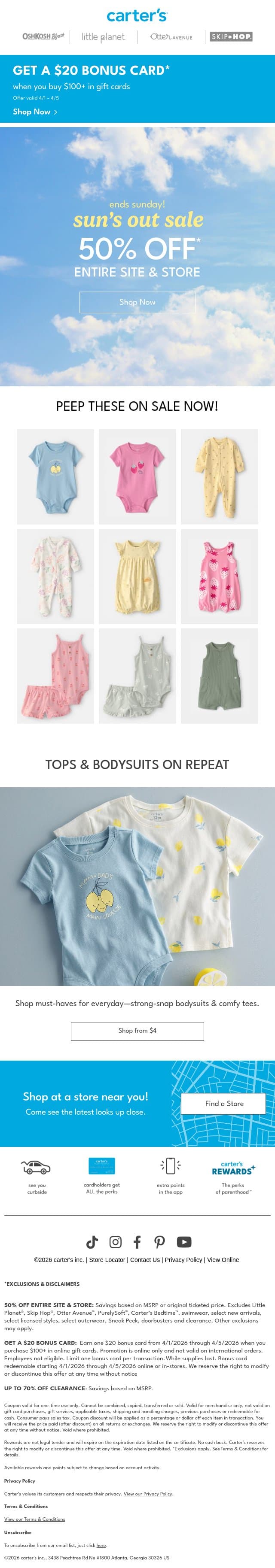 50% off ENTIRE SITE & STORE* ☀️ email from Carter's screenshot