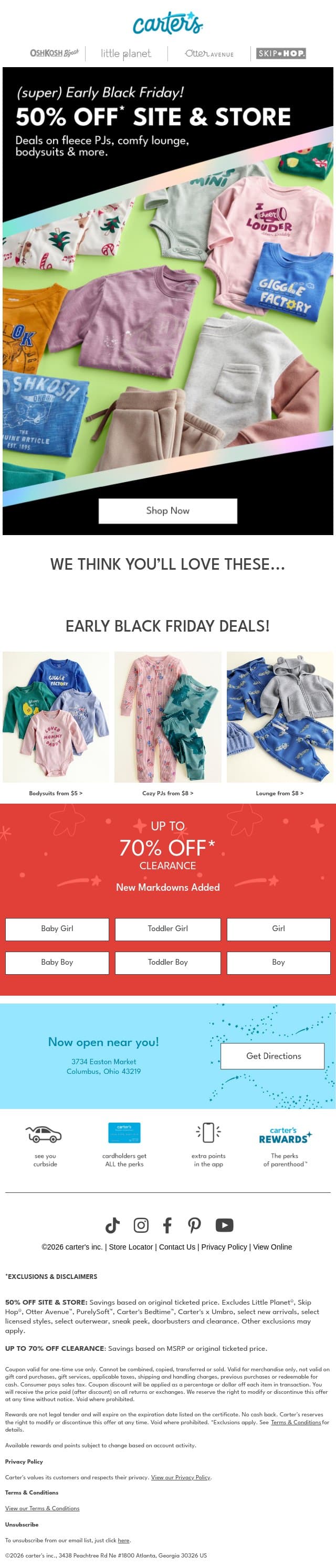 🎉 Early Black Friday - 50% off* site & store email from Carter's screenshot