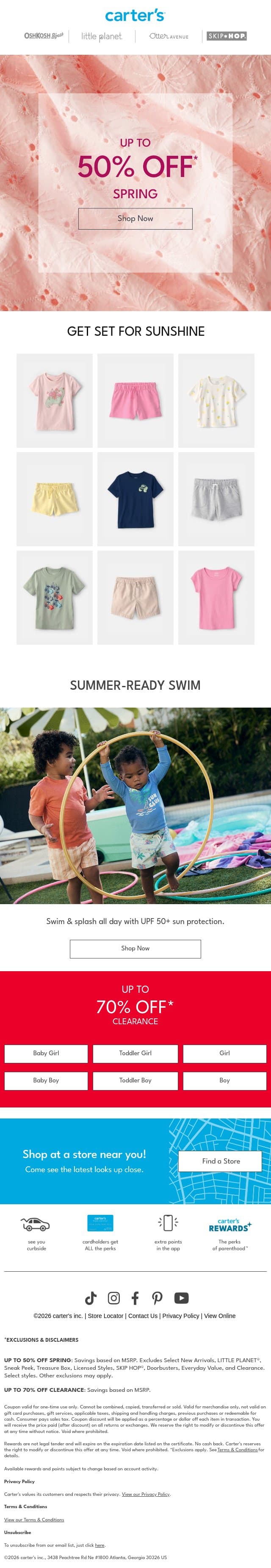 SPRING SALE UP TO 50% OFF email from Carter's screenshot
