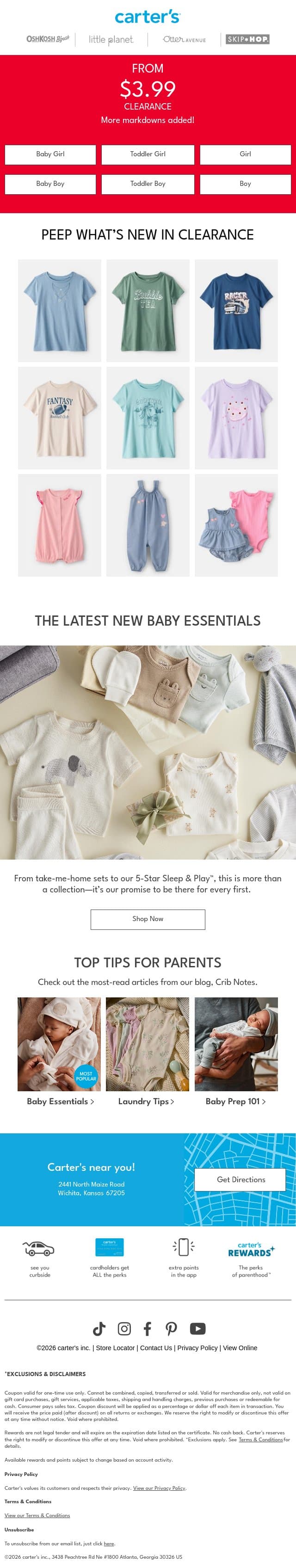 More markdowns added from $3.99 🔥 email from Carter's screenshot