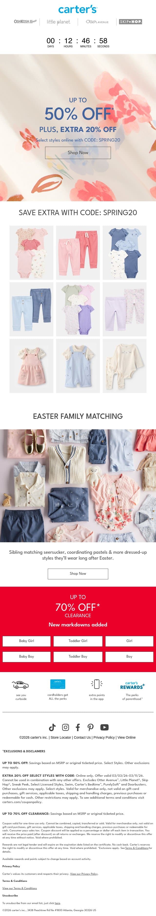 ENDS TODAY: Up to 50% off + extra 20% ✨ email from Carter's screenshot
