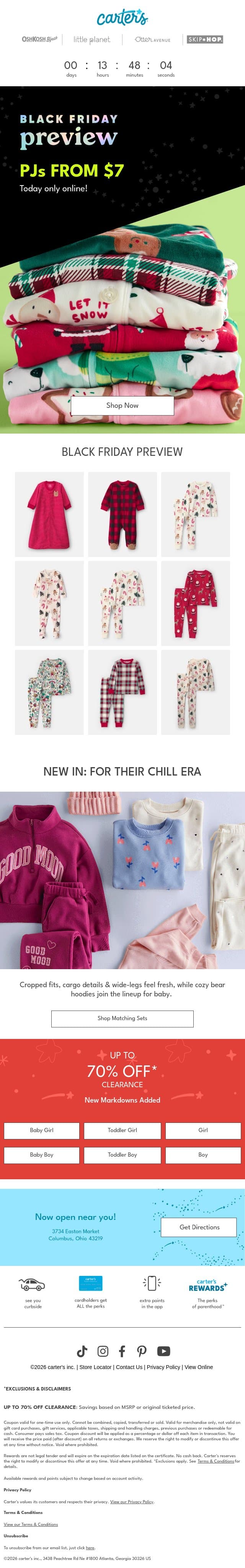 ⏰ Today online only - $7+ PJs email from Carter's screenshot