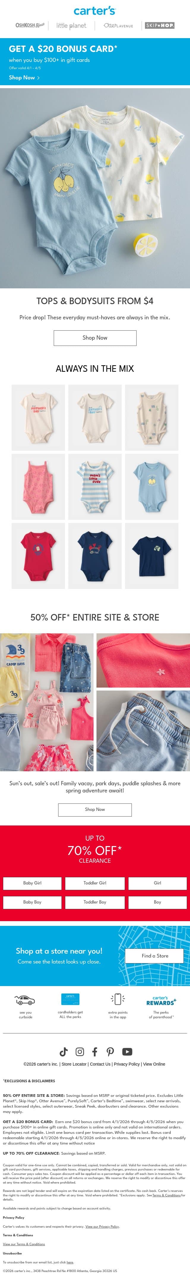 From $4 must-have classics email from Carter's screenshot