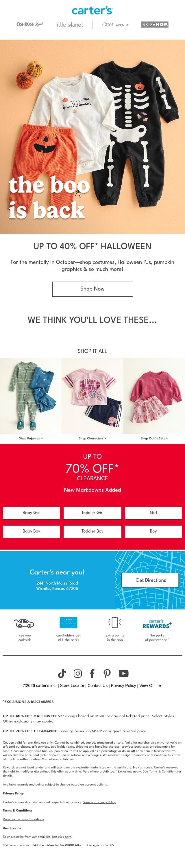 👻 Boo! Treat your little ones w/ up to 40% off* Halloween email from Carter's screenshot