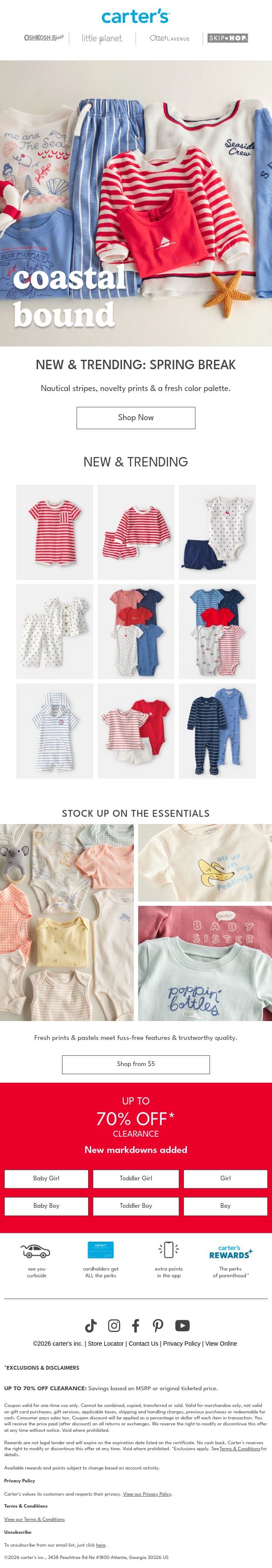 Shop the coastal bound collection 🌊 email from Carter's screenshot