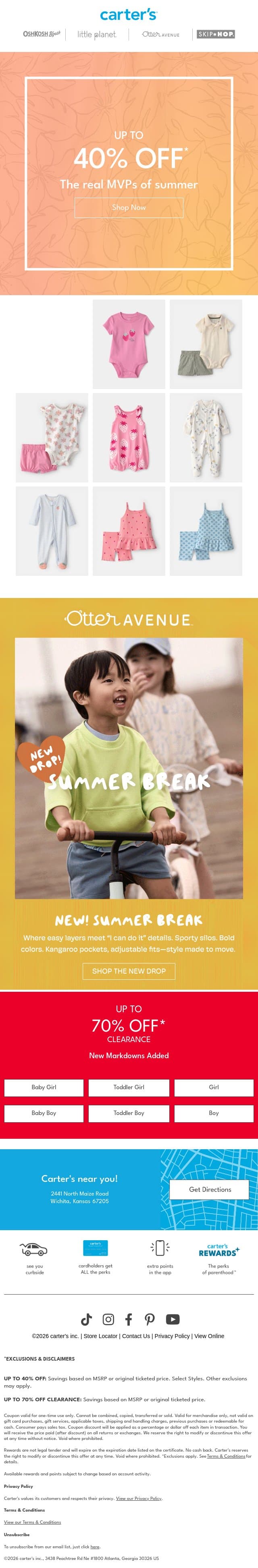 Up to 40% off SUMMER 🔥 email from Carter's screenshot