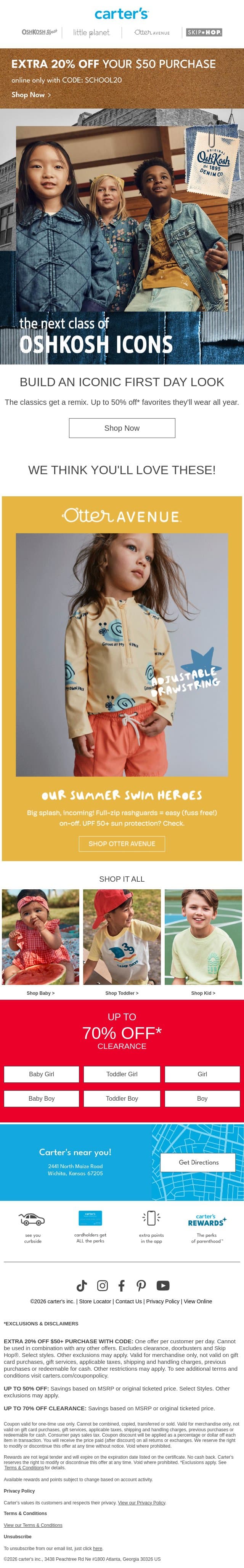 Expires today❗️EXTRA 20% off online (no exclusions) email from Carter's screenshot