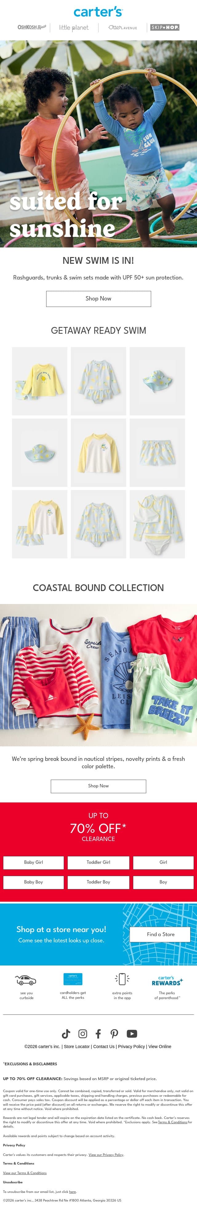 New swim is in! ☀️🌊 email from Carter's screenshot