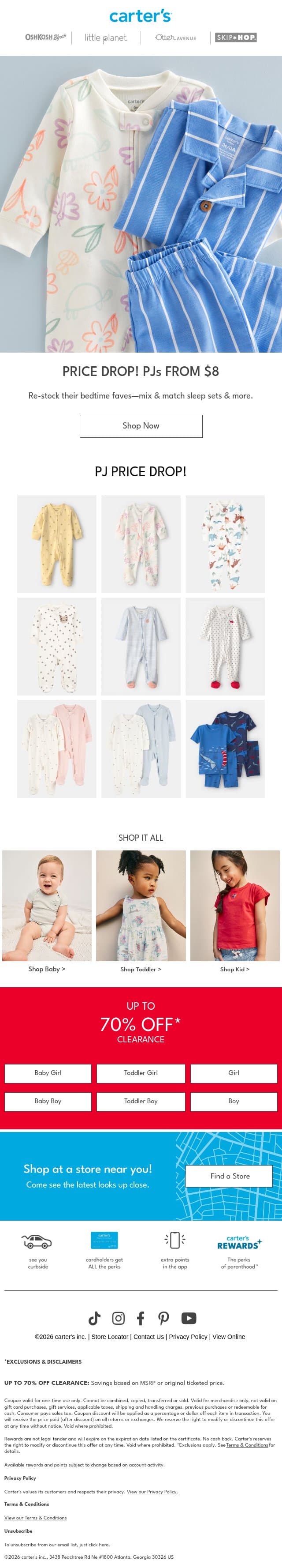PRICE DROP on PJs! 🩵 email from Carter's screenshot
