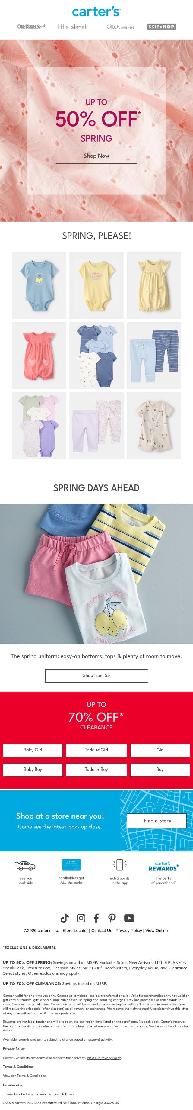Up to 50% off SPRING ✨ email from Carter's screenshot