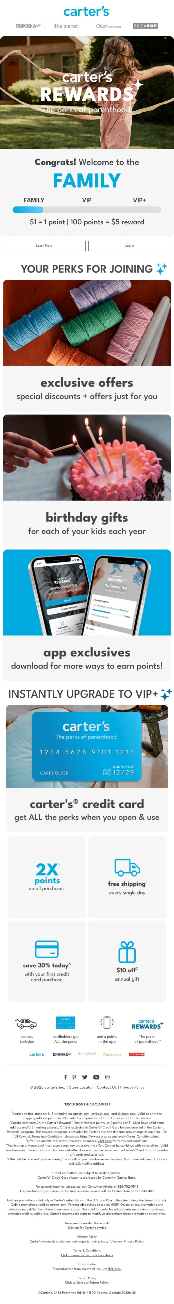 You’re officially in the family ✨ email from Carter's screenshot