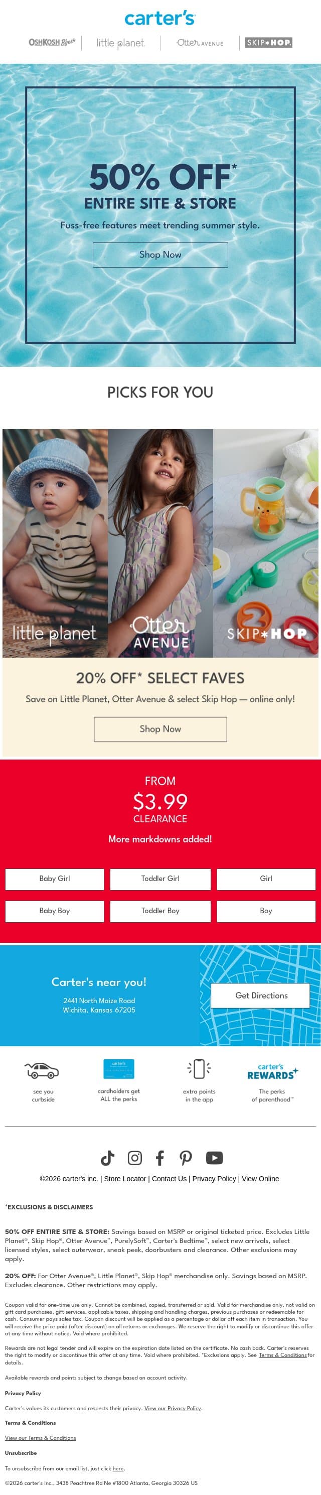 50% OFF ENTIRE SITE & STORE* email from Carter's screenshot