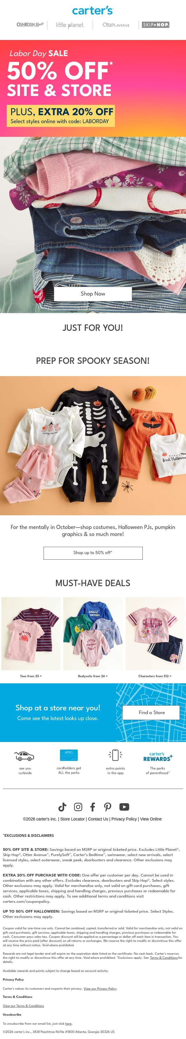 Labor Day exclusive ❤️ 50% off* site & store email from Carter's screenshot