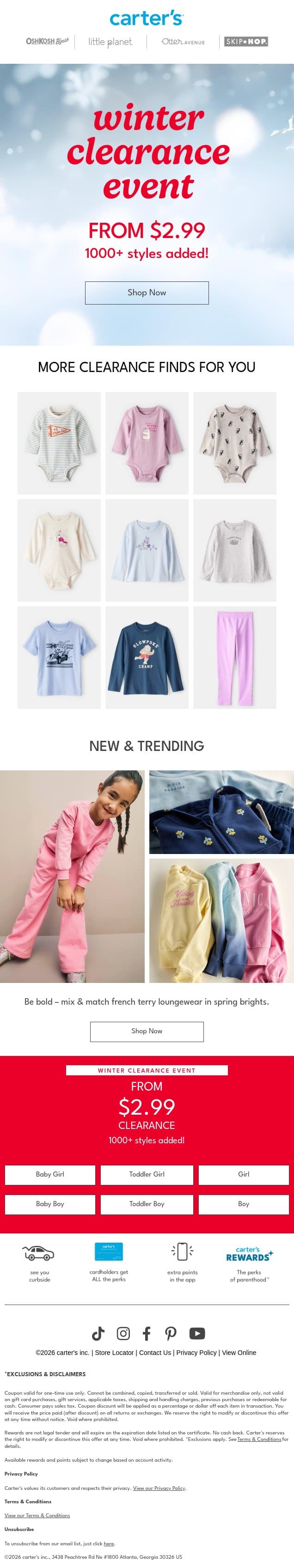 1000+ clearance styles added from $2.99 ‼️ email from Carter's screenshot