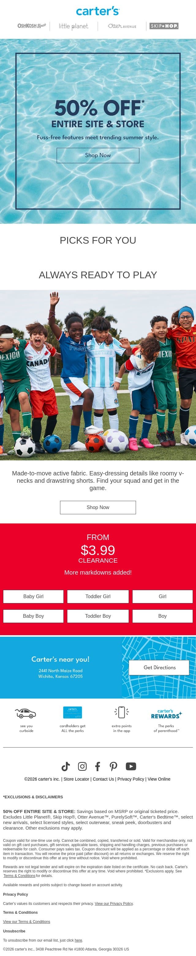 ENTIRE SITE & STORE* SALE 🔥🔥🔥 email from Carter's screenshot