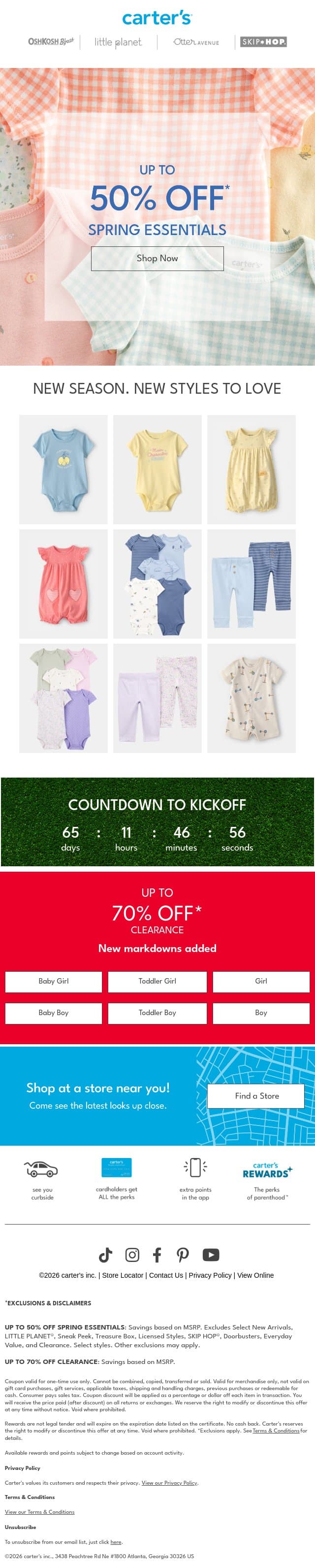 UP TO 50% OFF SPRING 🌸✨ email from Carter's screenshot
