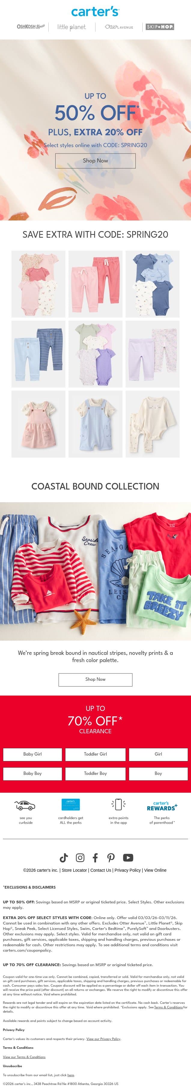 UP TO 50% OFF ✨🙌 email from Carter's screenshot