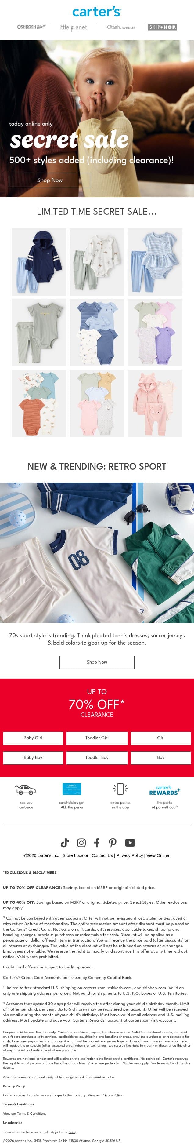 🚨 TODAY ONLY SALE 🚨 email from Carter's screenshot