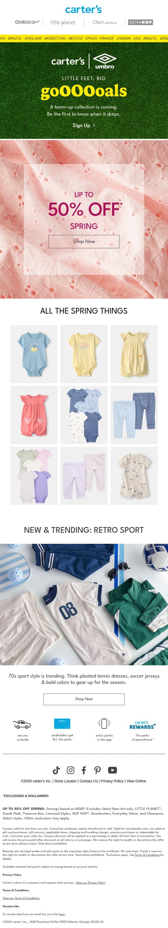 Ending soon! Up to 50% off SPRING email from Carter's screenshot