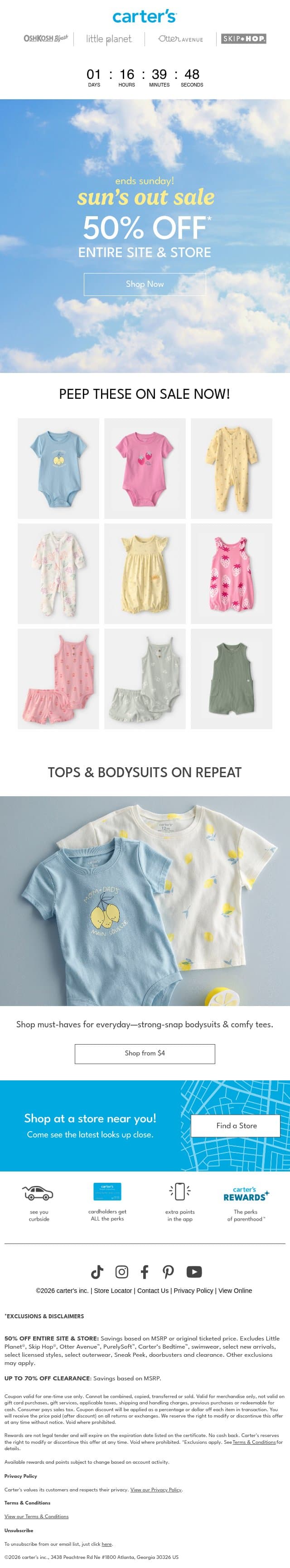 SUN’S OUT, SALE’S OUT ☀️ email from Carter's screenshot