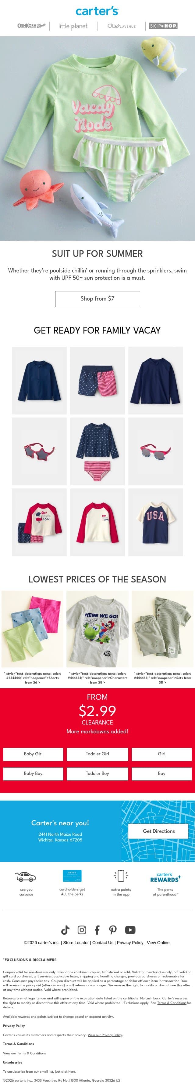 $7+ swim styles w/ UPF 50+ sun protection, this way 👉 email from Carter's screenshot