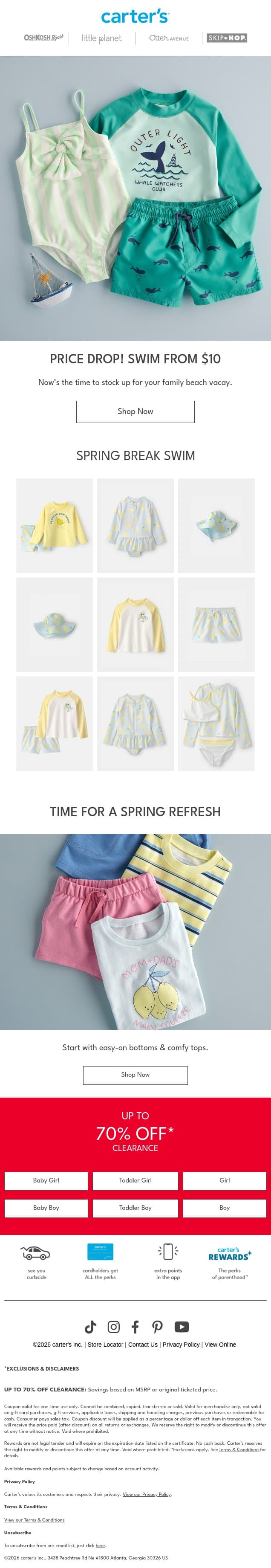 New swim from $10 🌊 email from Carter's screenshot