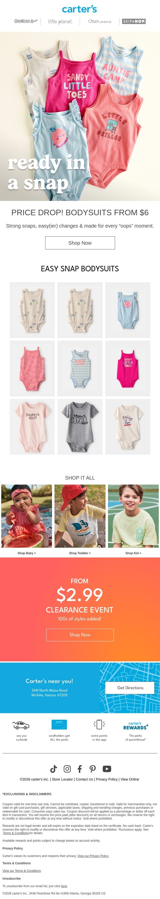 PRICE DROP ON BODYSUITS 📣 email from Carter's screenshot