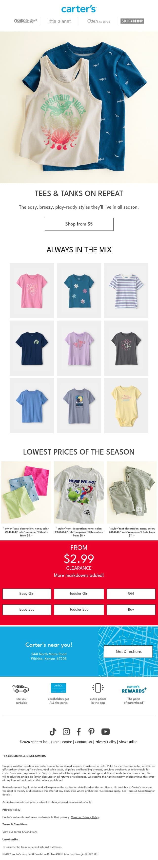 From $5 play-ready tops ✨ email from Carter's screenshot