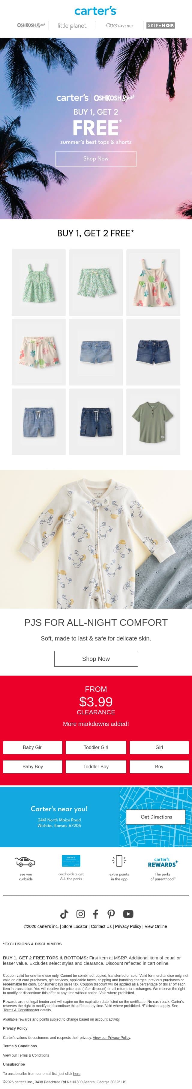 BUY 1, GET 2 FREE email from Carter's screenshot