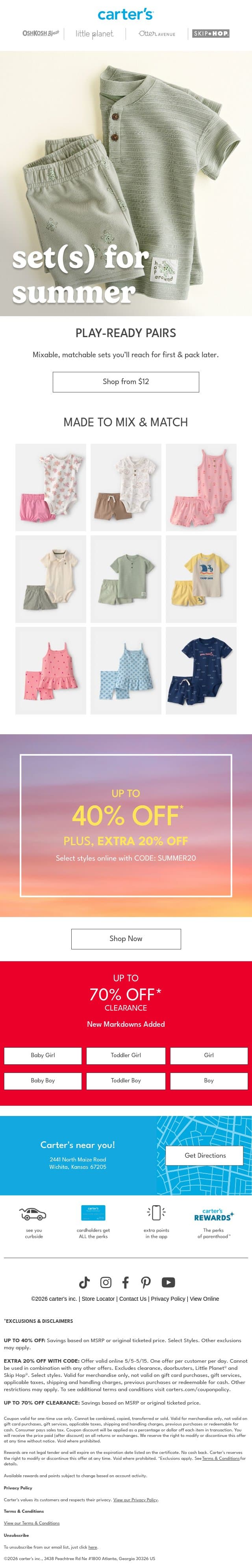 Matching sets = INSTANT OUTFIT 😎 email from Carter's screenshot