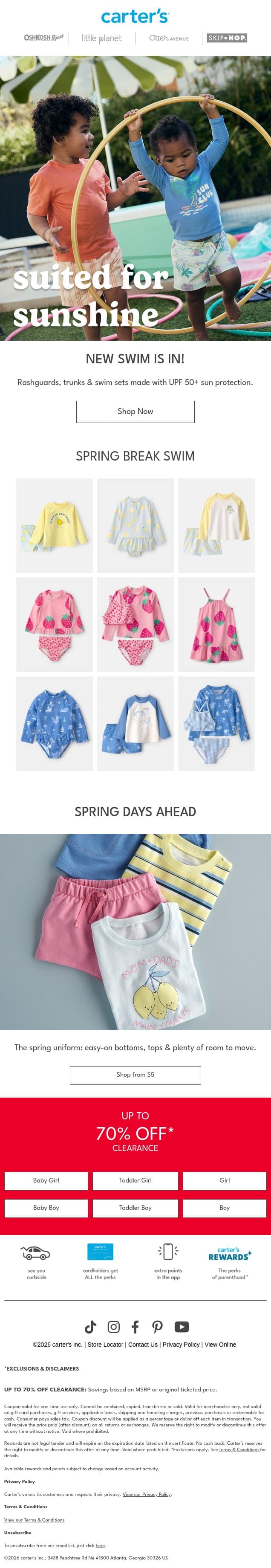 Suit up in NEW SWIM ☀️ email from Carter's screenshot