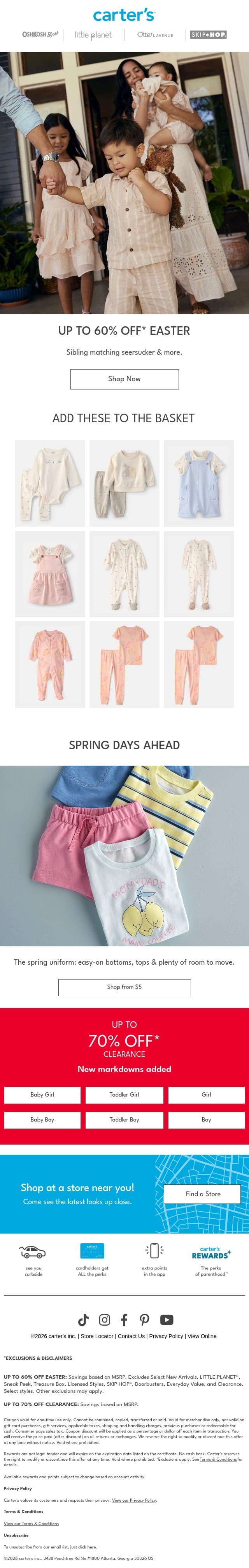 Up to 60% off EASTER 🐇🌸🧺 email from Carter's screenshot