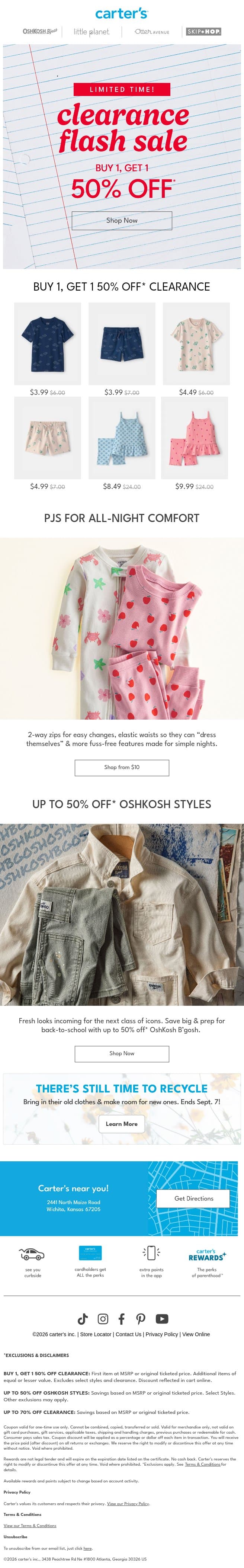 LIMITED TIME - Our favorite clearance flash sale ‼️ email from Carter's screenshot