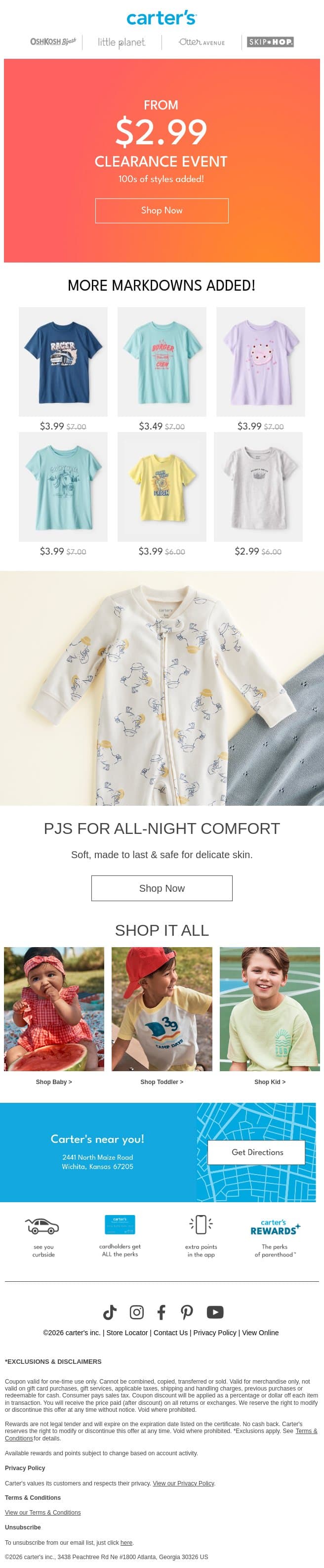 $2.99+ clearance IS ON NOW 🔥 email from Carter's screenshot