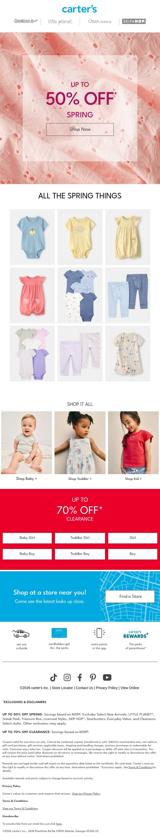 Up to 50% off SPRING email from Carter's screenshot