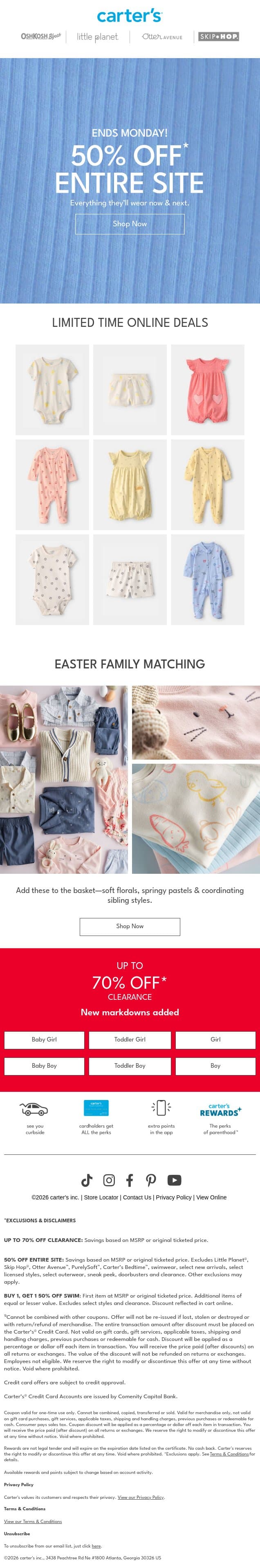 ENTIRE SITE & STORE SALE email from Carter's screenshot