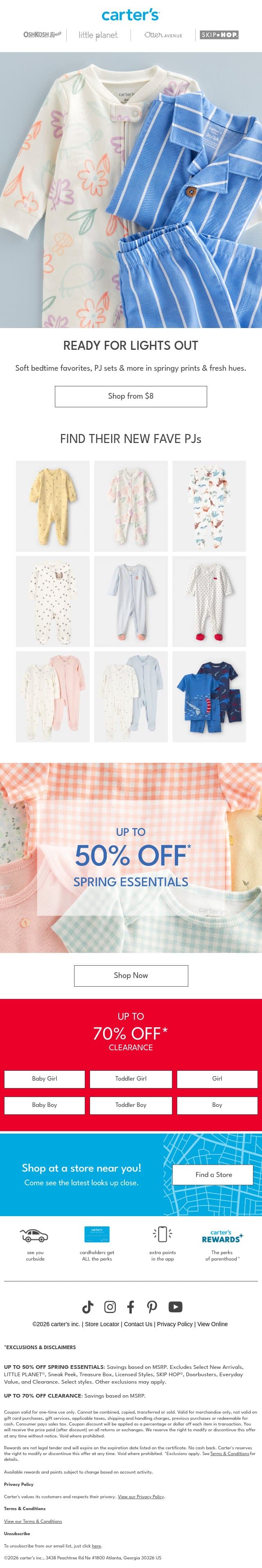 Looking for their new fave PJs? email from Carter's screenshot