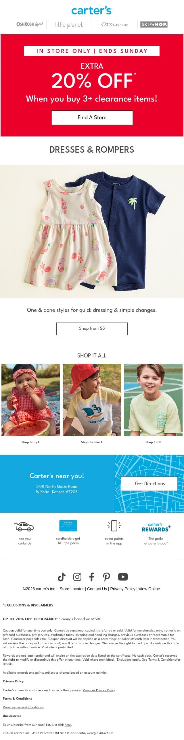 DEAL ends SUNDAY! 🚨 In store only email from Carter's screenshot