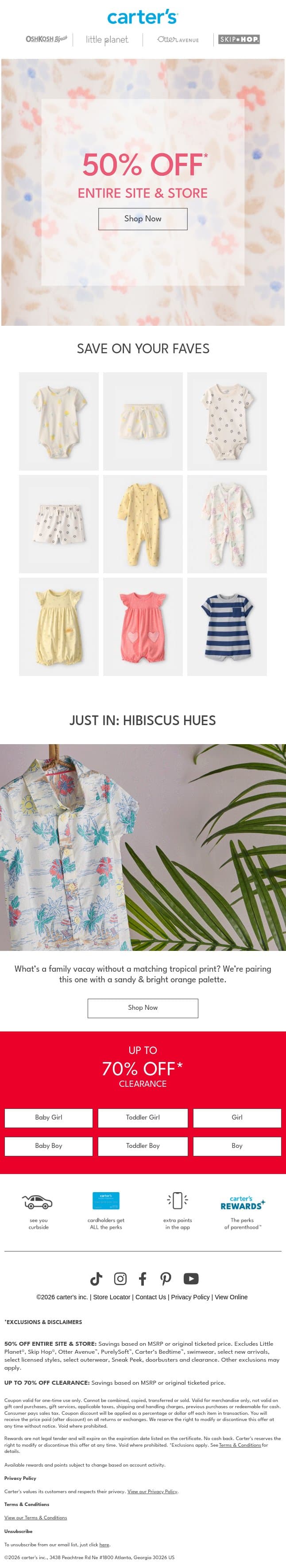 50% off ENTIRE site & store 🔥🔥🔥 email from Carter's screenshot