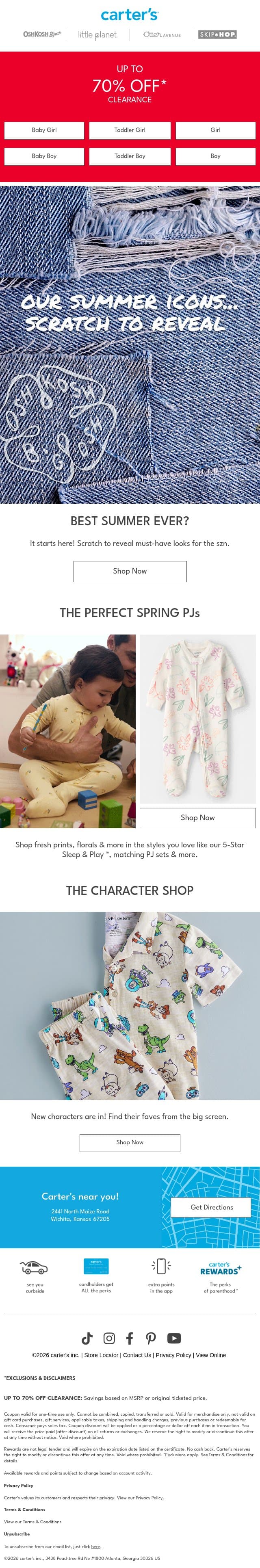 Up to 70% off CLEARANCE! email from Carter's screenshot