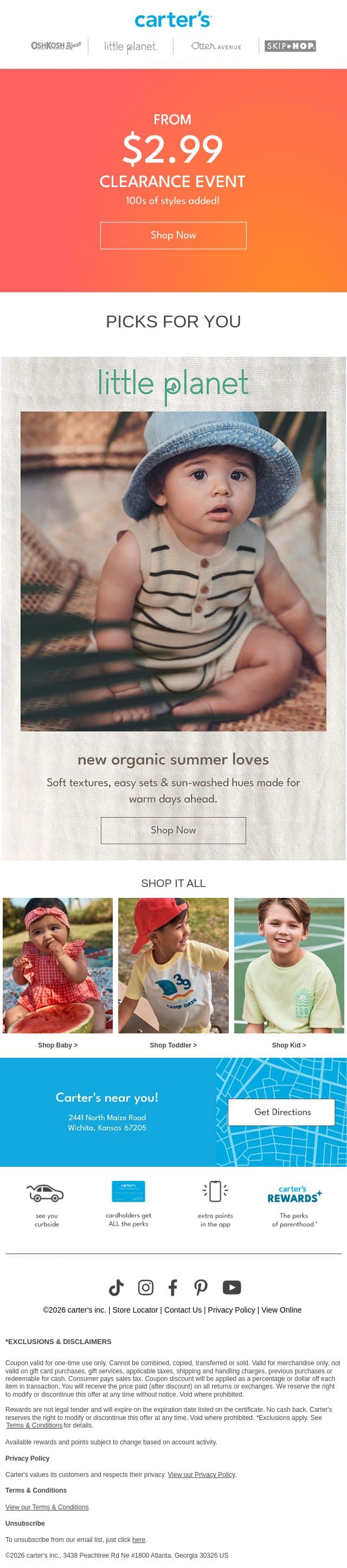 100s of styles from $2.99 👀 email from Carter's screenshot