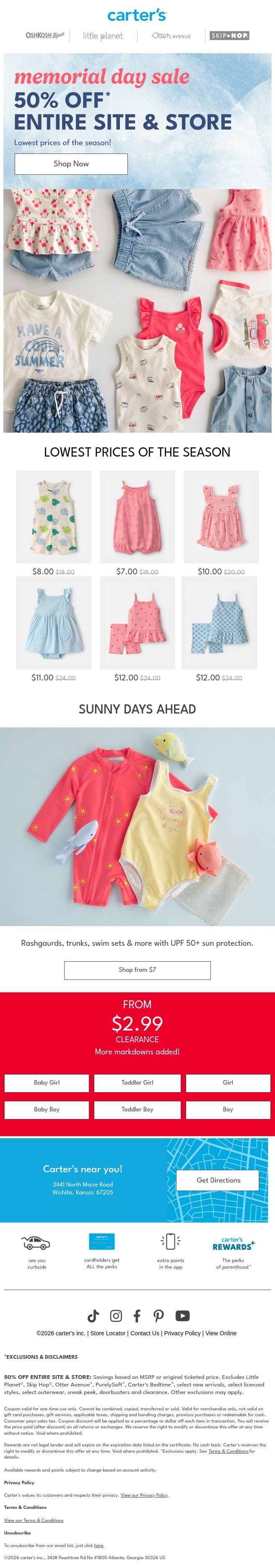 Lowest prices OF THE SEASON ❤️🩵 email from Carter's screenshot